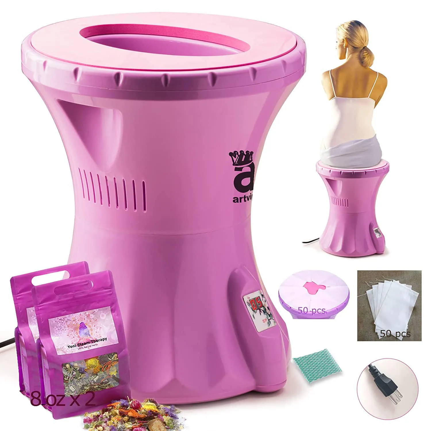 Yoni Steam Seat Kit, VÂ SteamÂ Kit with Seat and Herbs 16oz (30 Steams) Natural, Yoni Steamer Chair Consistent Steaming, Feminine Care for Cleansing, Detox, Fertility and Postpartum Care