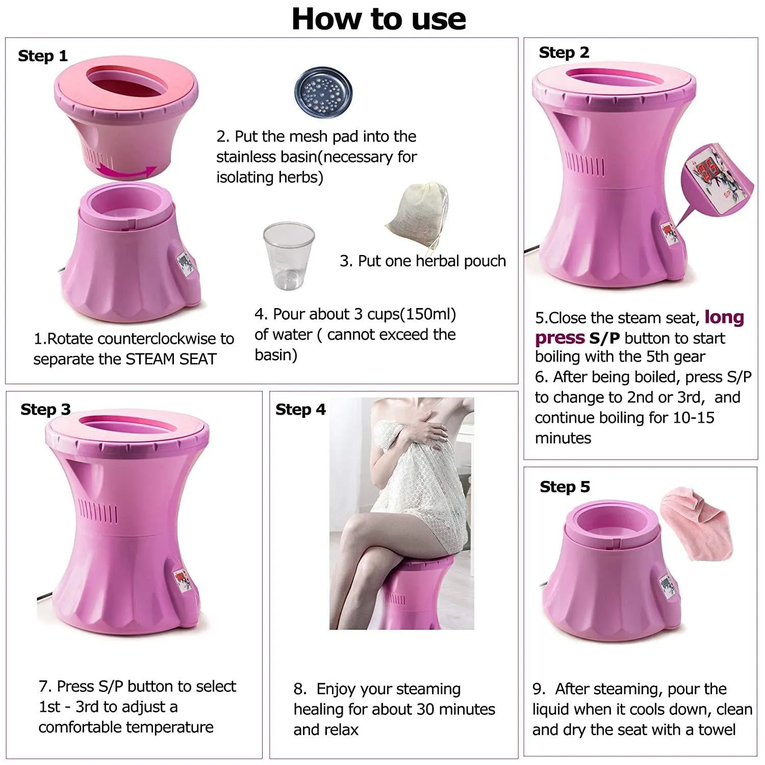 Yoni Steam Seat Kit, VÂ SteamÂ Kit with Seat and Herbs 16oz (30 Steams) Natural, Yoni Steamer Chair Consistent Steaming, Feminine Care for Cleansing, Detox, Fertility and Postpartum Care