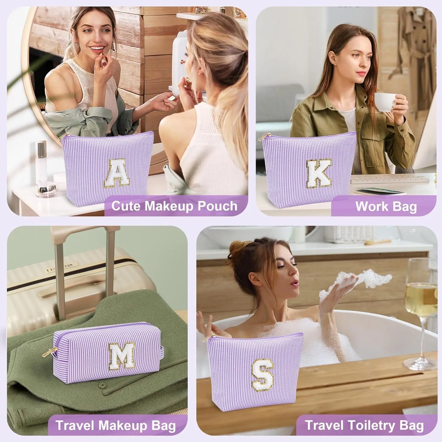YOOLIFE Bridesmaid Gifts for Wedding Day, Bridesmaid Gifts | Bridesmaid Proposal Gifts Unique Gifts | Preppy Makeup Bag 30th Birthday Gifts for Her | Makeup Organizer Bag Preppy Stuff C- Purple