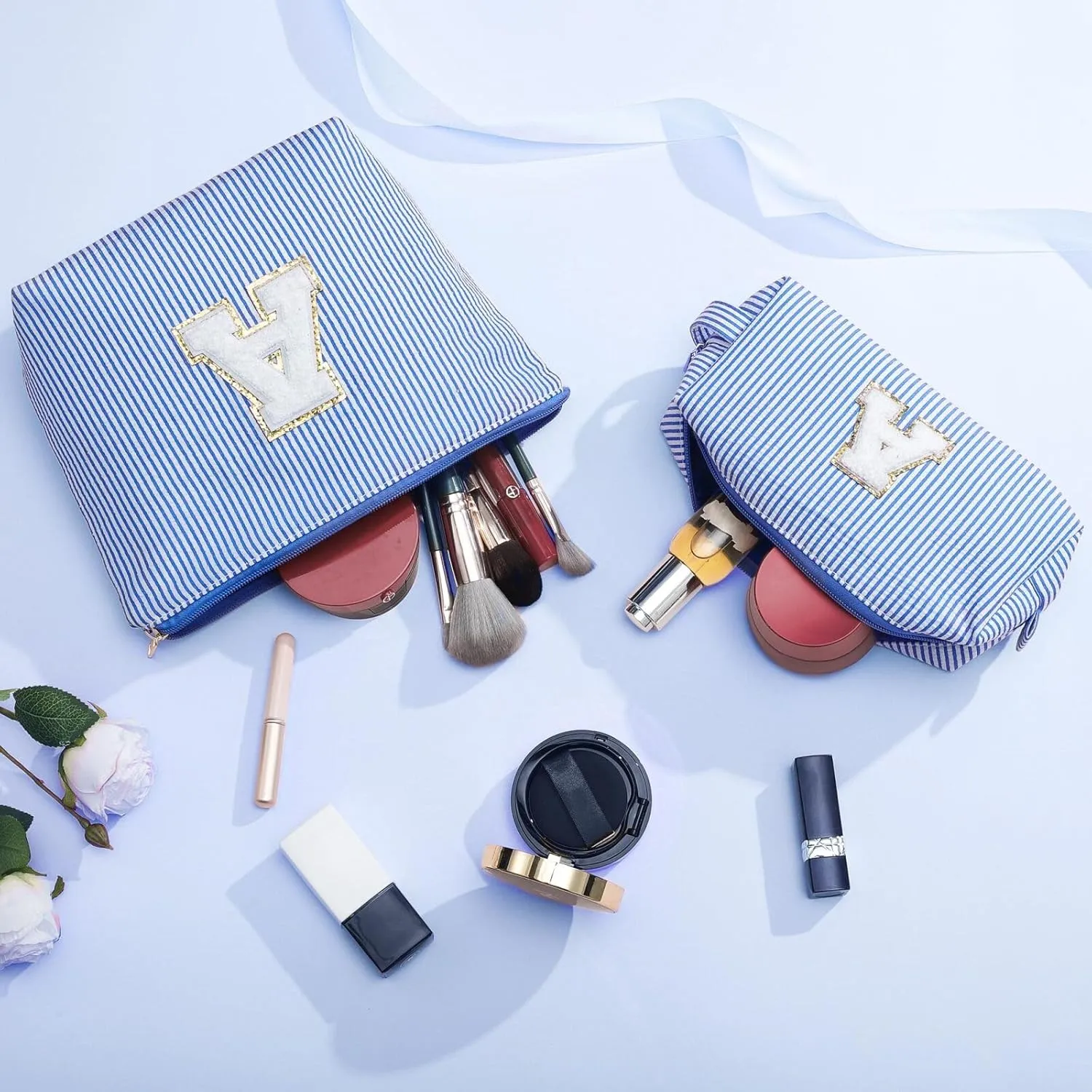 YOOLIFE Initial Makeup Bag | Teen Girl Gifts Trendy Stuff | Travel Makeup Bag for Girls | Gifts for 3 4 5 6 7 8 9 10 11 12 13 Year Old Girls | Makeup Bag for Girls Birthday Gifts for Kids Blue K