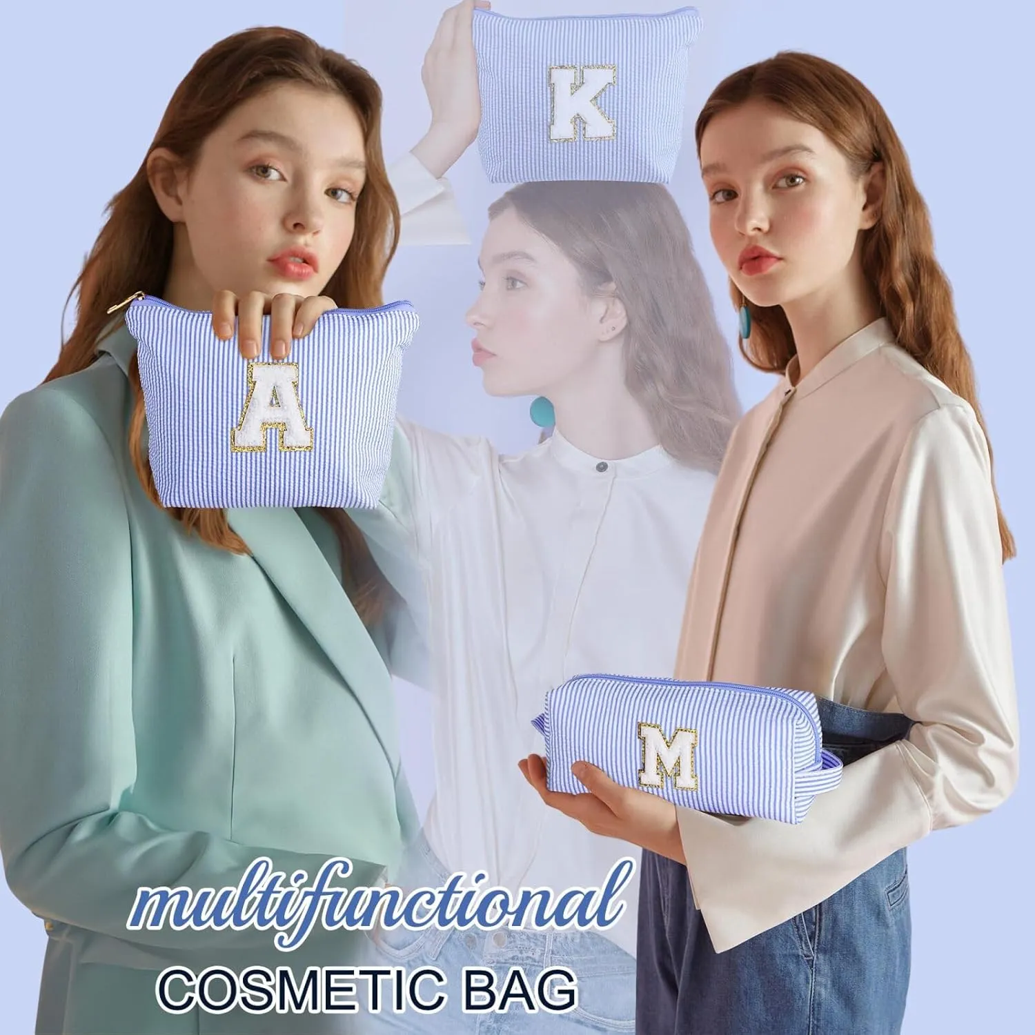 YOOLIFE Initial Makeup Bag | Teen Girl Gifts Trendy Stuff | Travel Makeup Bag for Girls | Gifts for 3 4 5 6 7 8 9 10 11 12 13 Year Old Girls | Makeup Bag for Girls Birthday Gifts for Kids Blue K