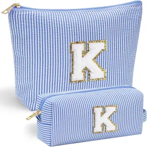 YOOLIFE Initial Makeup Bag | Teen Girl Gifts Trendy Stuff | Travel Makeup Bag for Girls | Gifts for 3 4 5 6 7 8 9 10 11 12 13 Year Old Girls | Makeup Bag for Girls Birthday Gifts for Kids Blue K