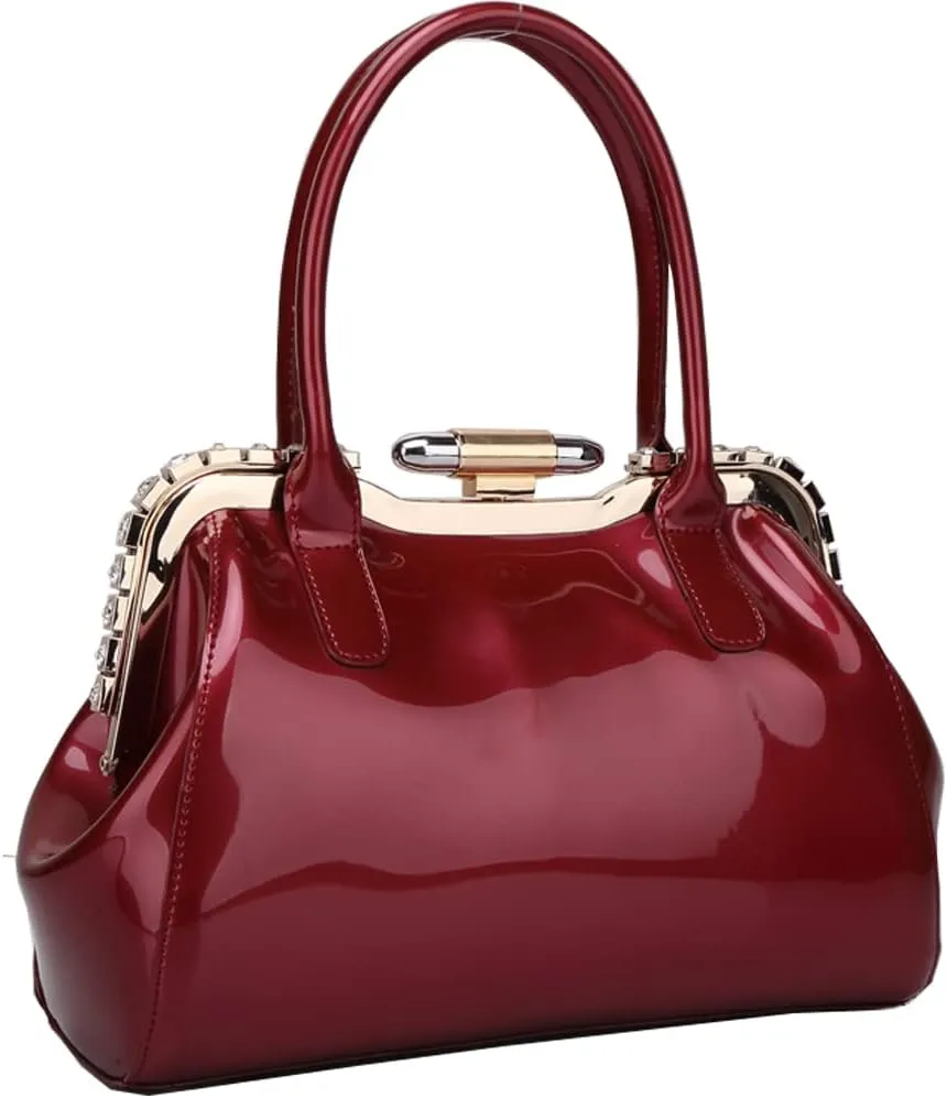 ZiMing Designer Handbags for Women Glossy Patent Leather Top Handle Handbag Purse Lock Satchel Medium Tote Bags Shoulder Bag