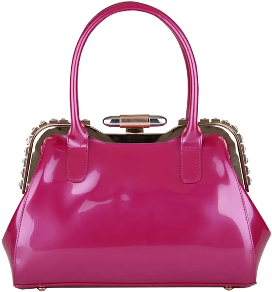 ZiMing Designer Handbags for Women Glossy Patent Leather Top Handle Handbag Purse Lock Satchel Medium Tote Bags Shoulder Bag