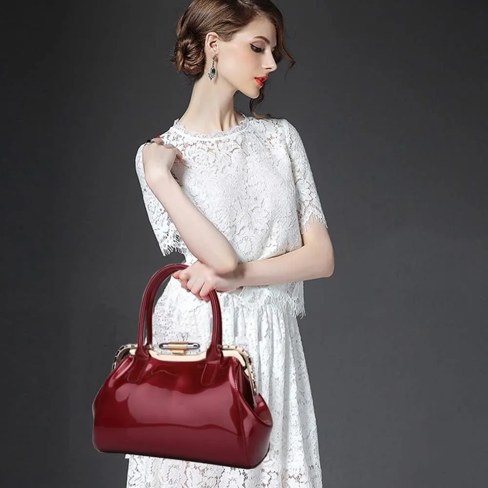 ZiMing Designer Handbags for Women Glossy Patent Leather Top Handle Handbag Purse Lock Satchel Medium Tote Bags Shoulder Bag