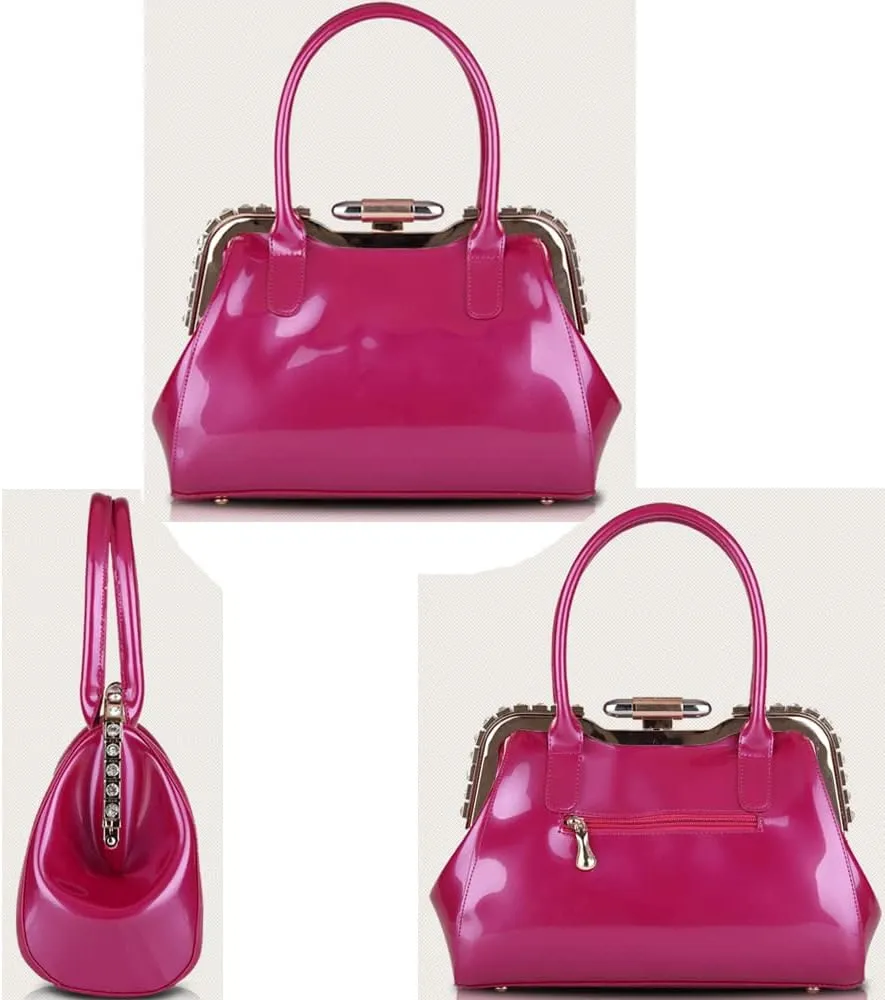ZiMing Designer Handbags for Women Glossy Patent Leather Top Handle Handbag Purse Lock Satchel Medium Tote Bags Shoulder Bag