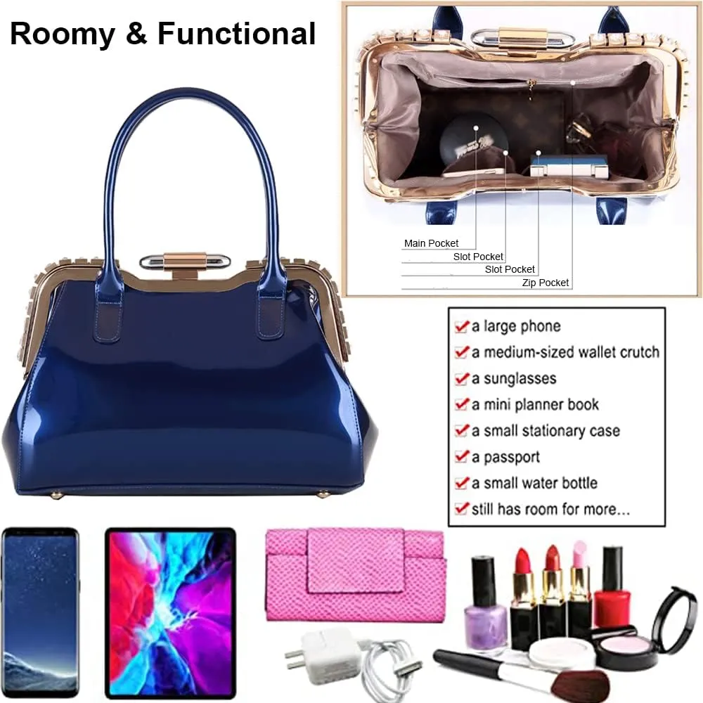 ZiMing Designer Handbags for Women Glossy Patent Leather Top Handle Handbag Purse Lock Satchel Medium Tote Bags Shoulder Bag