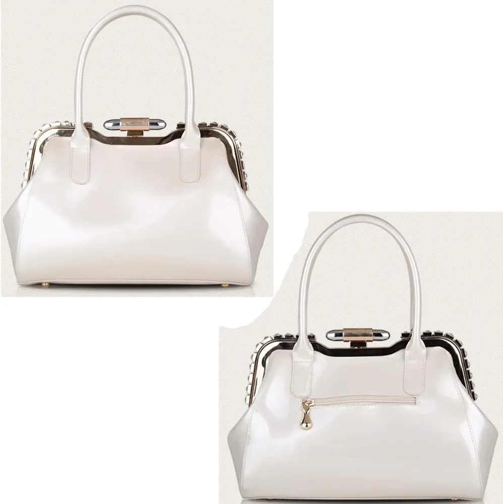 ZiMing Designer Handbags for Women Glossy Patent Leather Top Handle Handbag Purse Lock Satchel Medium Tote Bags Shoulder Bag
