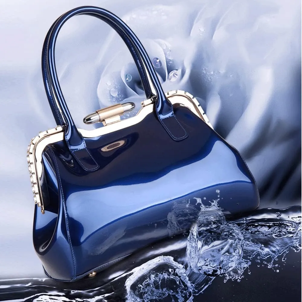 ZiMing Designer Handbags for Women Glossy Patent Leather Top Handle Handbag Purse Lock Satchel Medium Tote Bags Shoulder Bag