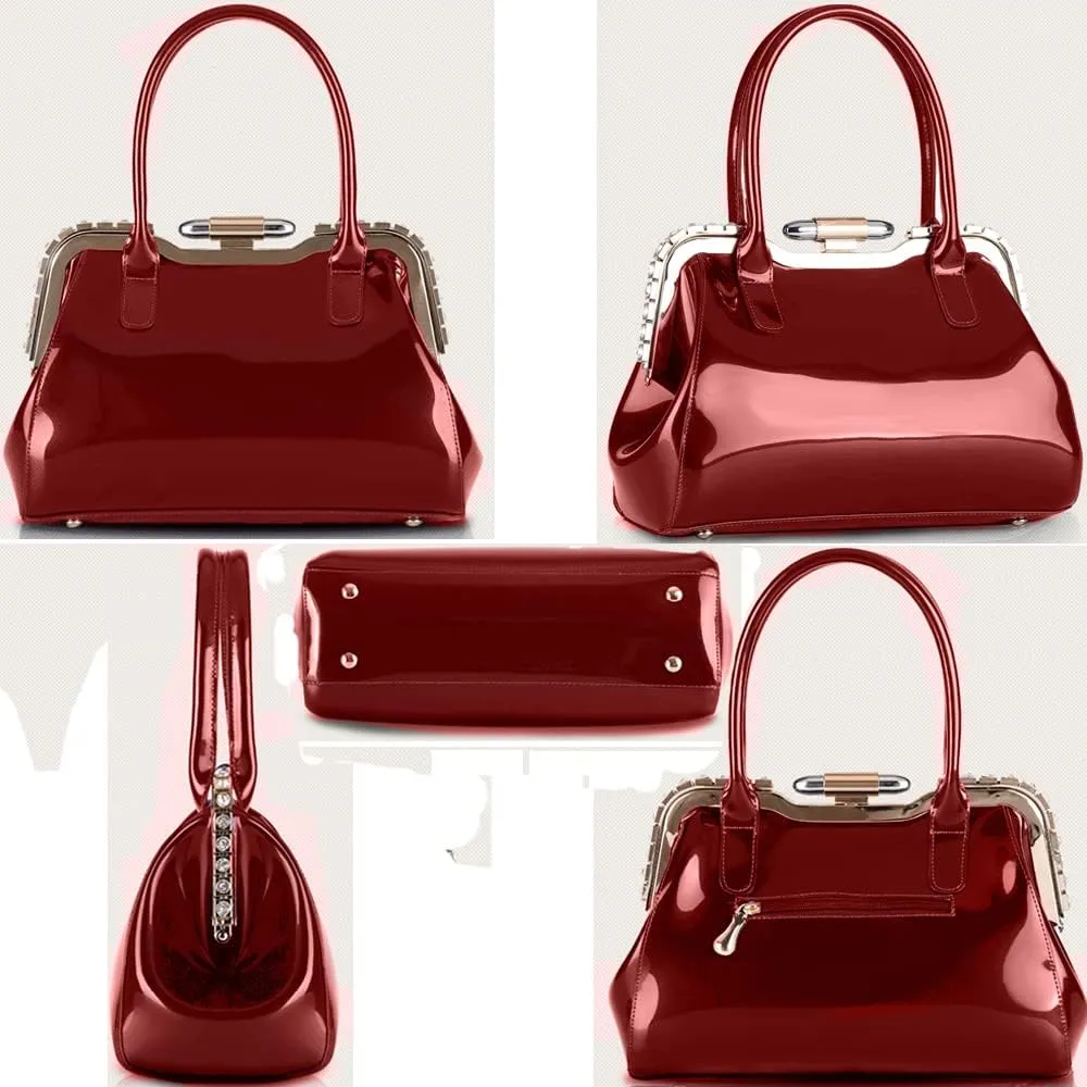 ZiMing Designer Handbags for Women Glossy Patent Leather Top Handle Handbag Purse Lock Satchel Medium Tote Bags Shoulder Bag