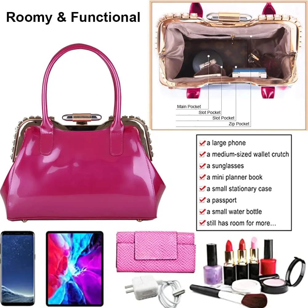 ZiMing Designer Handbags for Women Glossy Patent Leather Top Handle Handbag Purse Lock Satchel Medium Tote Bags Shoulder Bag