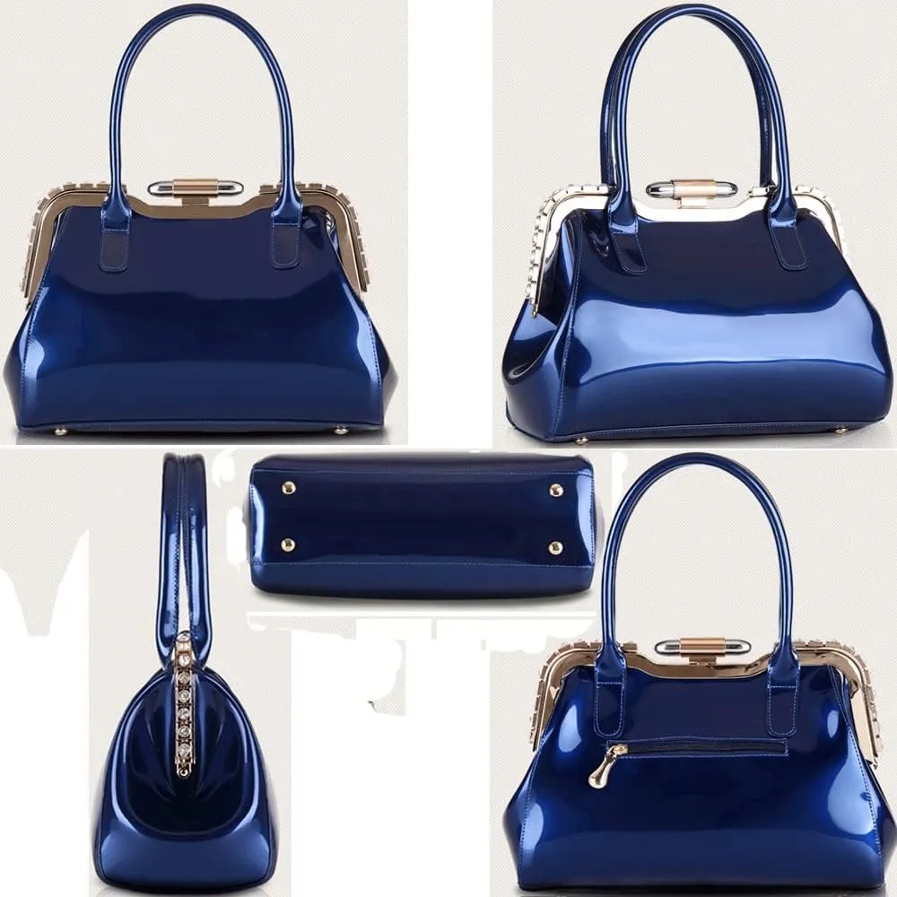 ZiMing Designer Handbags for Women Glossy Patent Leather Top Handle Handbag Purse Lock Satchel Medium Tote Bags Shoulder Bag