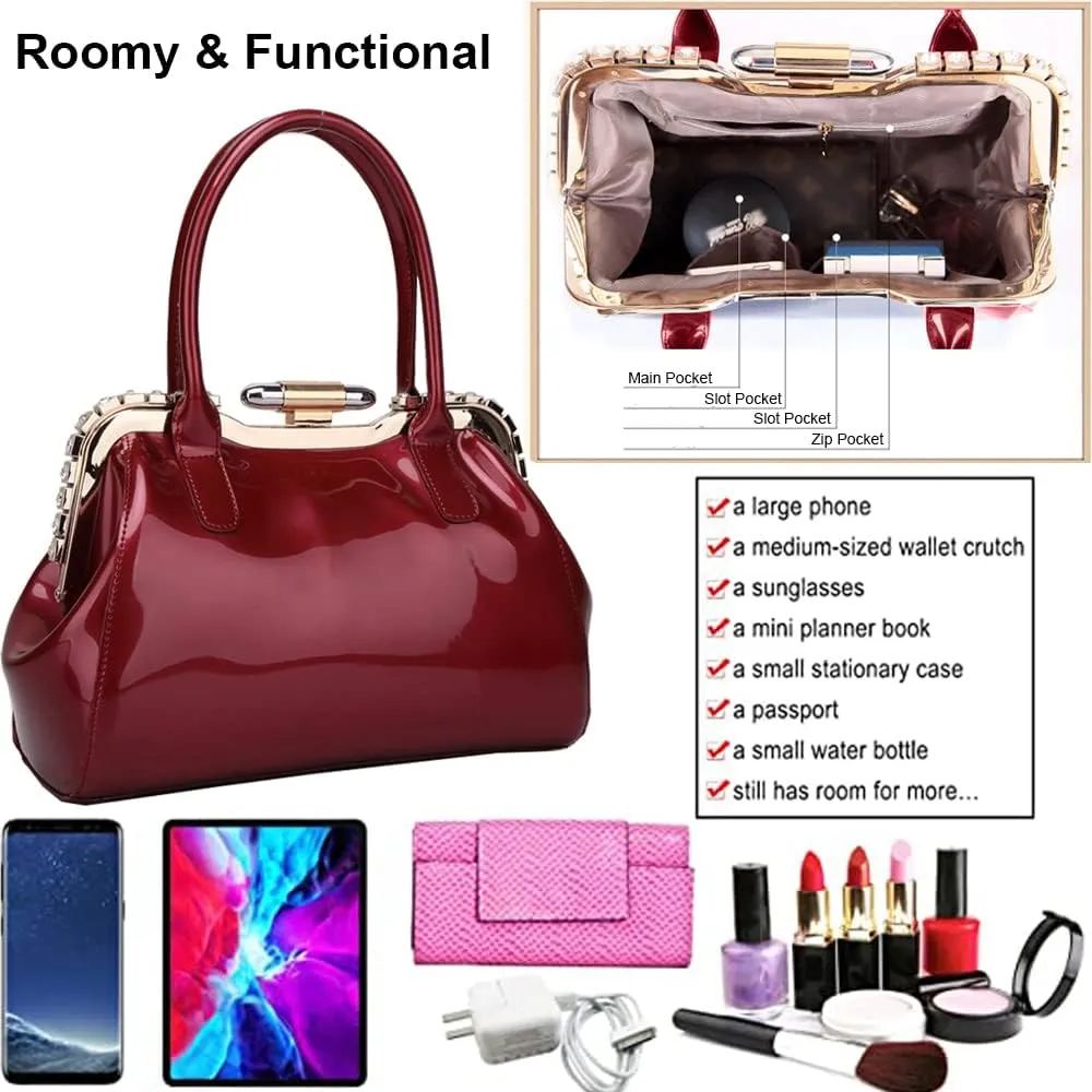 ZiMing Designer Handbags for Women Glossy Patent Leather Top Handle Handbag Purse Lock Satchel Medium Tote Bags Shoulder Bag