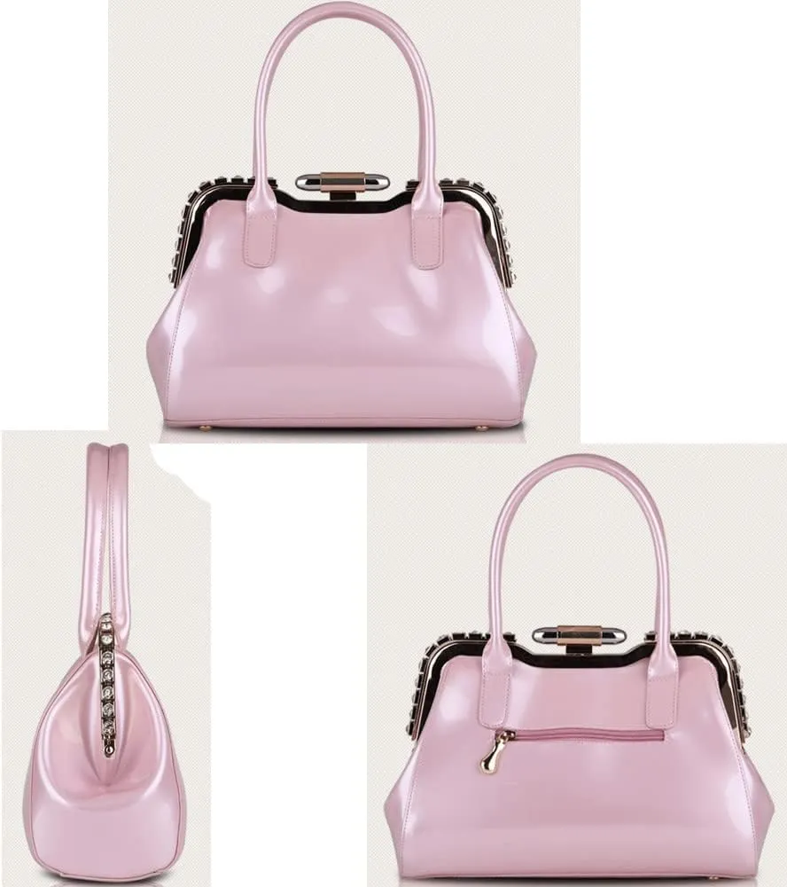 ZiMing Designer Handbags for Women Glossy Patent Leather Top Handle Handbag Purse Lock Satchel Medium Tote Bags Shoulder Bag