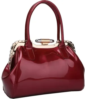 ZiMing Designer Handbags for Women Glossy Patent Leather Top Handle Handbag Purse Lock Satchel Medium Tote Bags Shoulder Bag