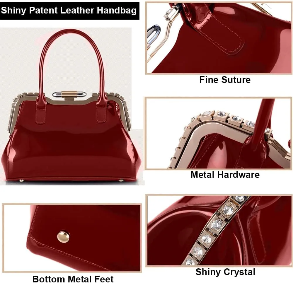ZiMing Designer Handbags for Women Glossy Patent Leather Top Handle Handbag Purse Lock Satchel Medium Tote Bags Shoulder Bag