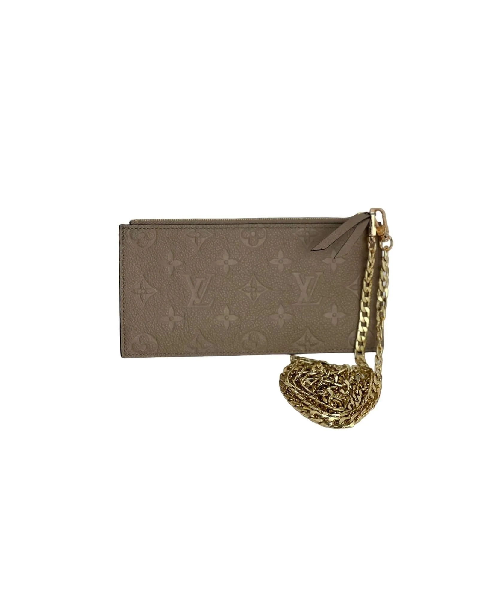 Zippered Pouch Coin Insert from Felicie Beige Empreinte Leather with Chain