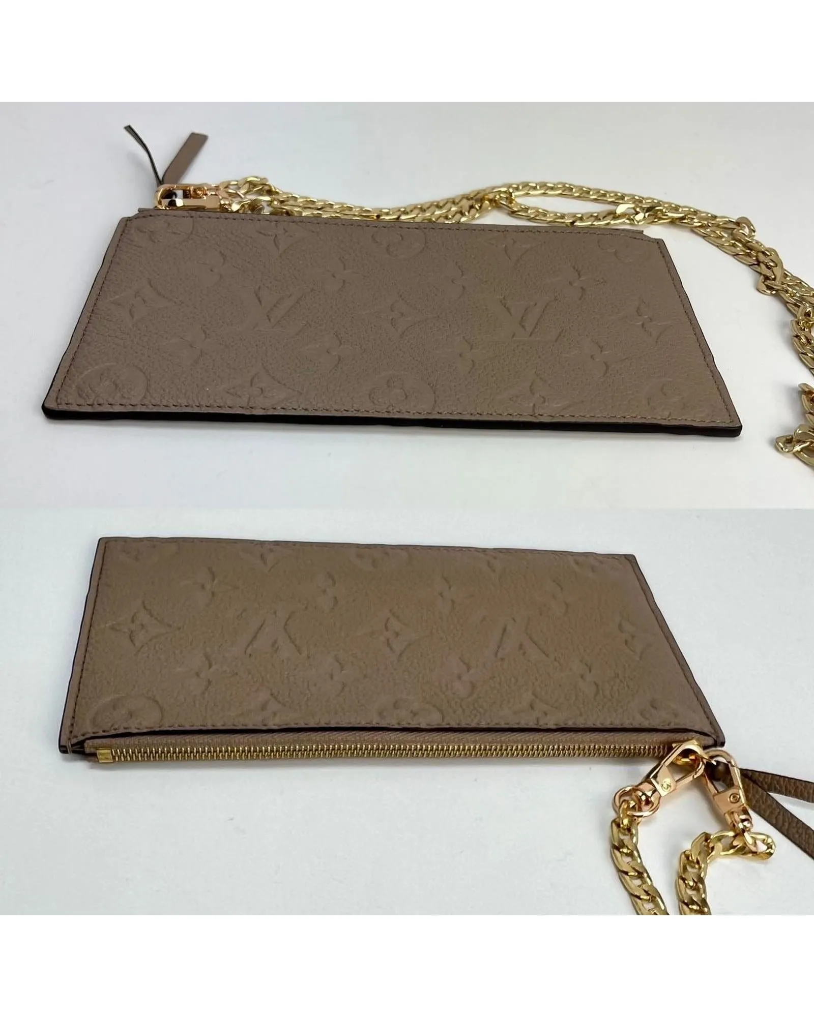 Zippered Pouch Coin Insert from Felicie Beige Empreinte Leather with Chain