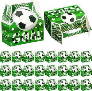 Zonon 25 Pcs Soccer Party Favor Treat Boxes Soccer Candy Goodie Gift Bags Cardboard Boxes for Kids Sports Theme Birthday Decoration, 4.8 x 2.4 x 5.2 Inch