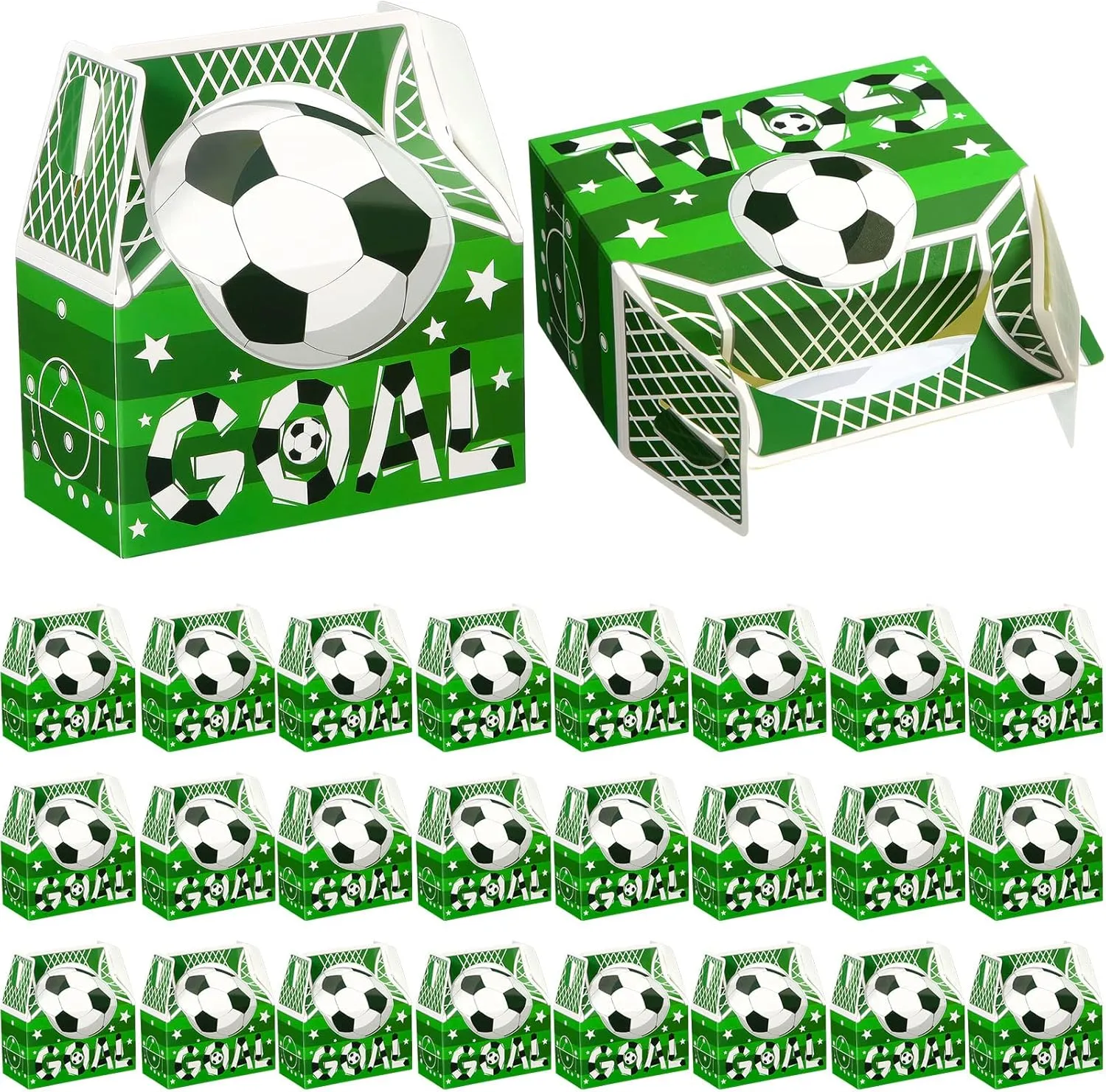 Zonon 25 Pcs Soccer Party Favor Treat Boxes Soccer Candy Goodie Gift Bags Cardboard Boxes for Kids Sports Theme Birthday Decoration, 4.8 x 2.4 x 5.2 Inch