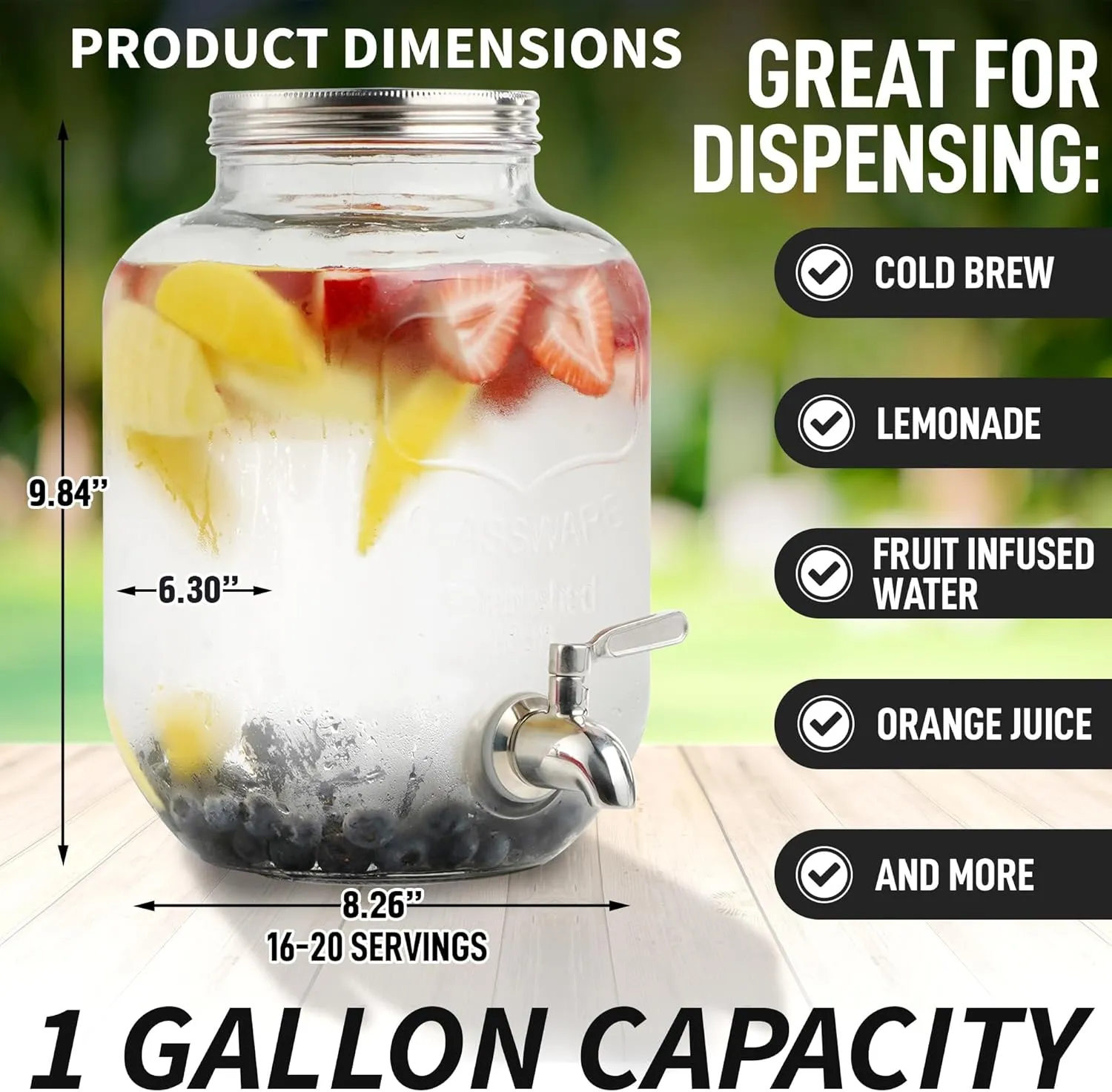 Zulay Kitchen 1 Gallon Cold Brew Coffee Maker – Glass Pitcher with Stainless Steel Filter, Airtight Lid & Spout – Large Iced Coffee & Tea Brewer for Refrigerator – Durable Extra-Thick Glass (Silver)